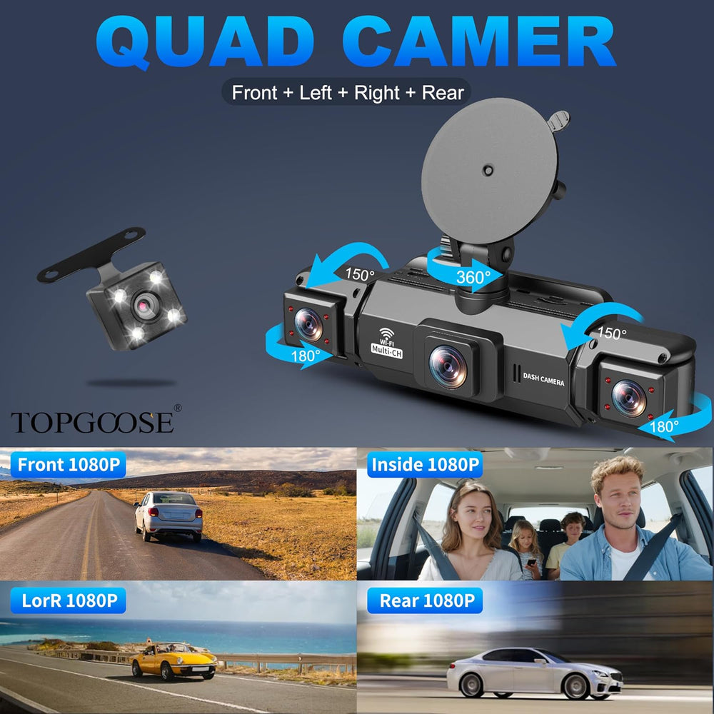 4 Channel Dash Cam 360° View, TOPGOOSE 2K FHD Front and Rear Inside, Left Rig...