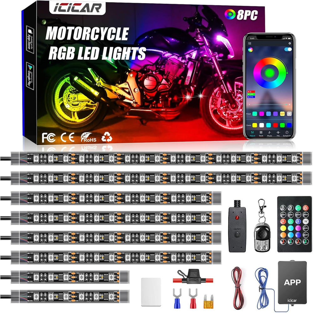 8PCS Motorcycle RGB LED Light Kit with APP/RF Control