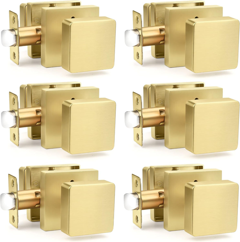 Probrico 6 Pack Gold Square Door Knobs, Modern Heavy Duty Design Door Handle ...
