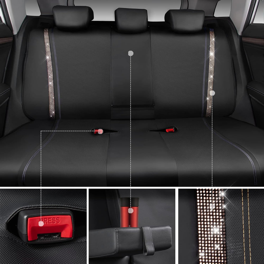 CAR PASS Bling Diamond Car Seat Covers Full Sets, Shining Rhinestone Waterpro...