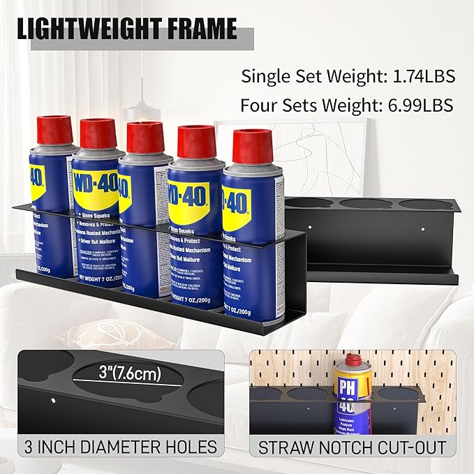 6 Pack Spray Bottle Holder Wall-Mounted, Aerosol Spray Can Holder Storage Rack