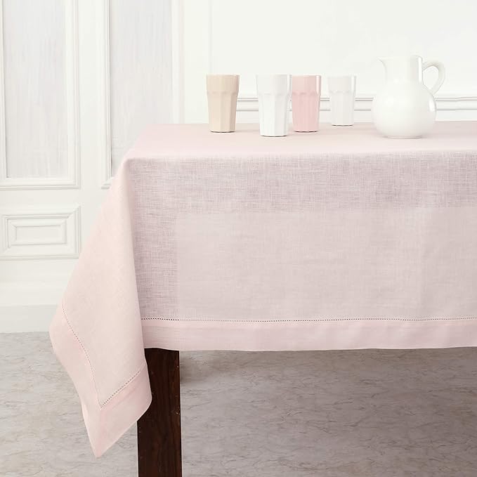 Solino Home Linen Tablecloth 60 x 108 Inch - Classic Hemstitch 100% Pure Line...