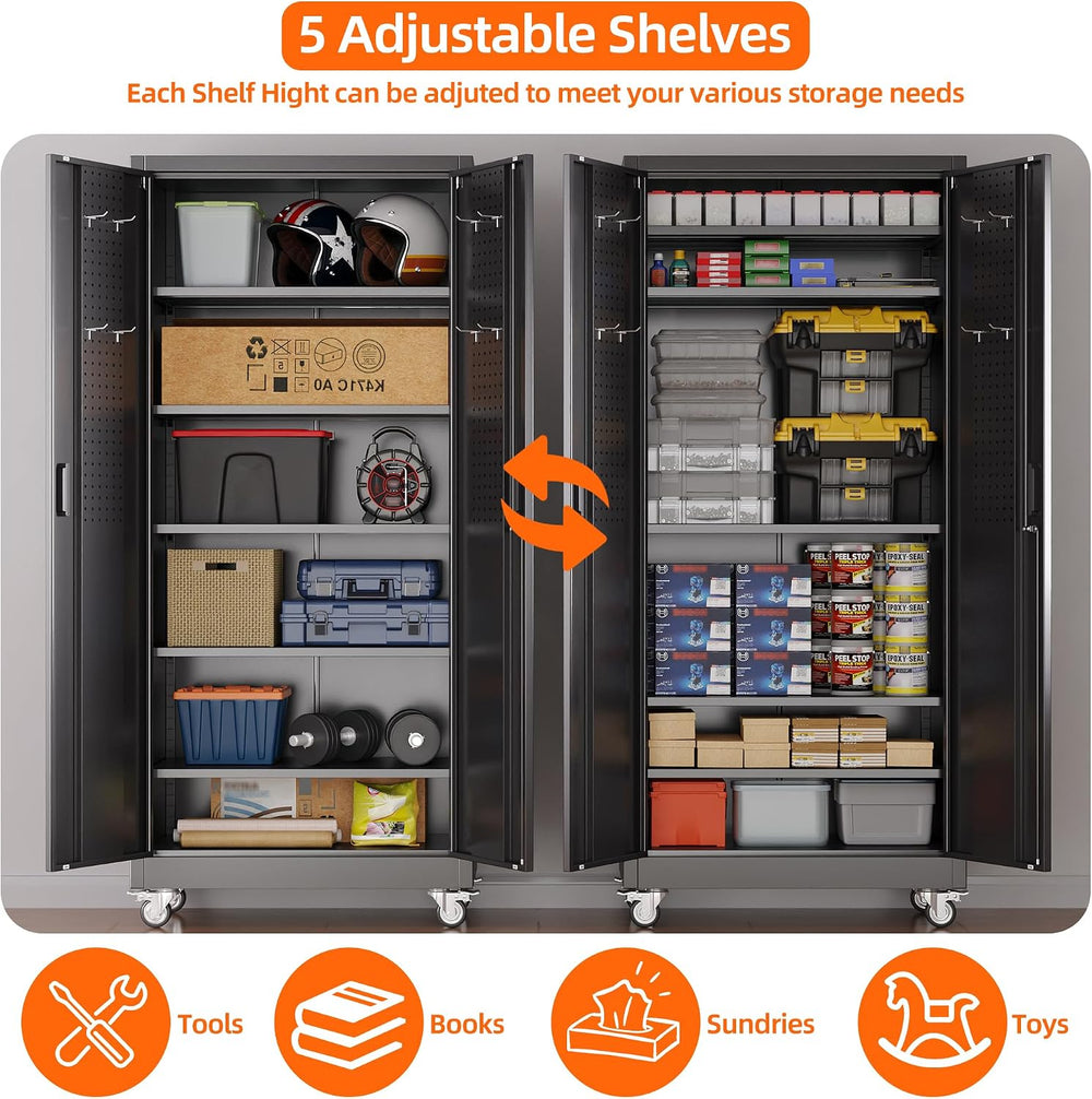SUXXAN 71"x32"Wx16 D Metal Garage Storage Cabinet with Wheels,Black