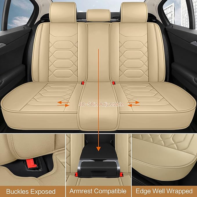 Pariitadin Leather Car Seat Covers Full Set, Waterproof Breathable Faux Leather