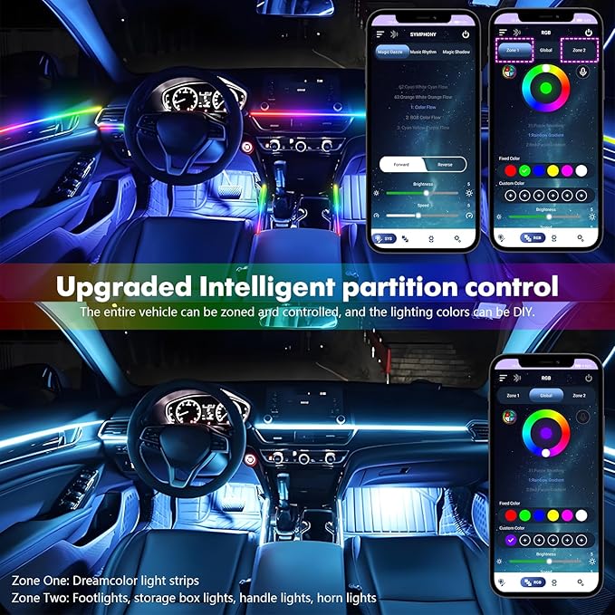 New Version Dreamcolor Acrylic Car Interior Lights 22 in 1 RGB LED Strip Lights