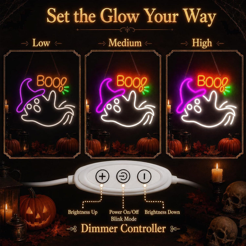 Halloween Neon Sign for Wall Decor, Flashing Halloween Led Sign, Ghost Neon S...