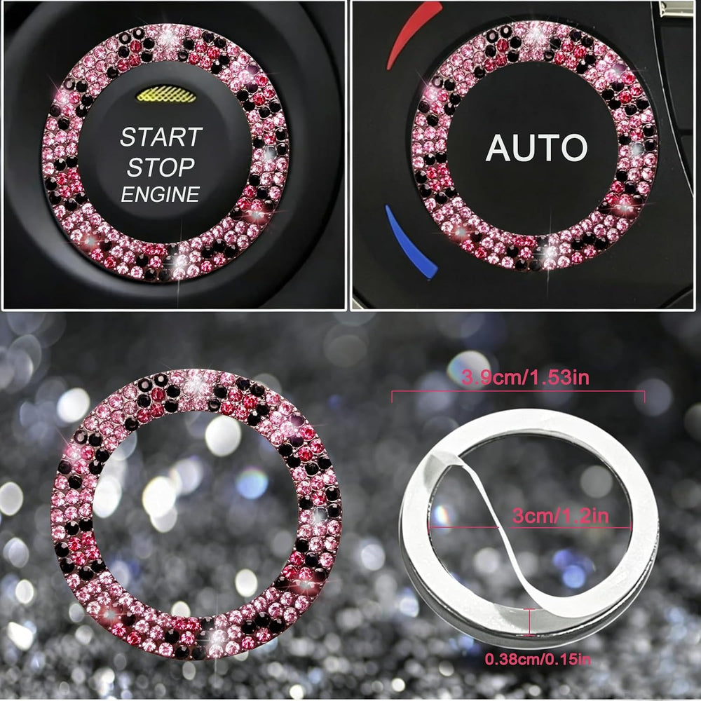 11 pcs Bling Pink Leopard Car Accessories Set for Women, Cheetah Print Steeri...