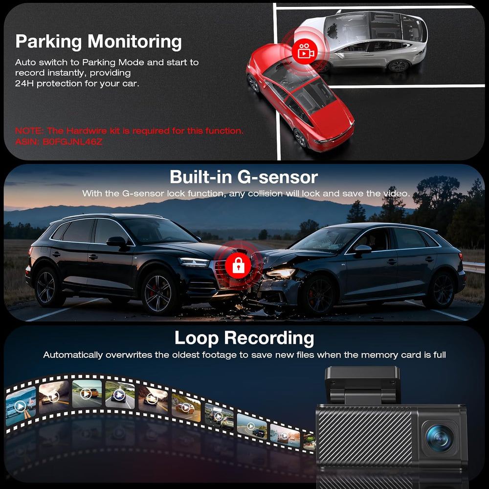 4K+2.5K Dash Cam Front and Rear, Built-in GPS, 5.8G WiFi, Free 64GB Card Incl...