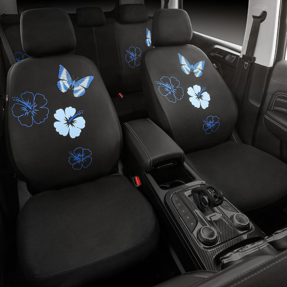 CAR PASS Blue Butterfly Car Seat Covers Full Set, Embroidered Flower Waterpro...
