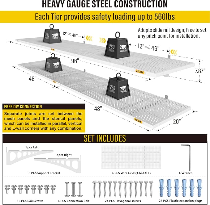 4-pack 1.64x4ft Adjustable Garage Wall Shelving 1120lbs Load Capacity Heavy