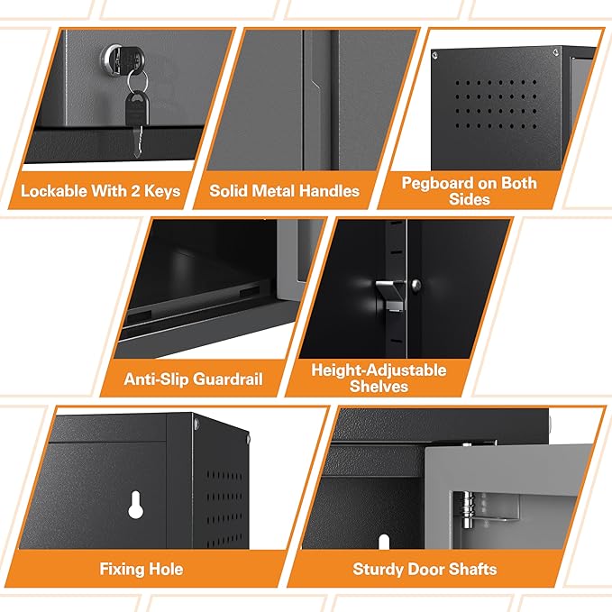 Metal Garage Wall Cabinet with 2 Doors and 1 Adjustable Shelf, Lockable