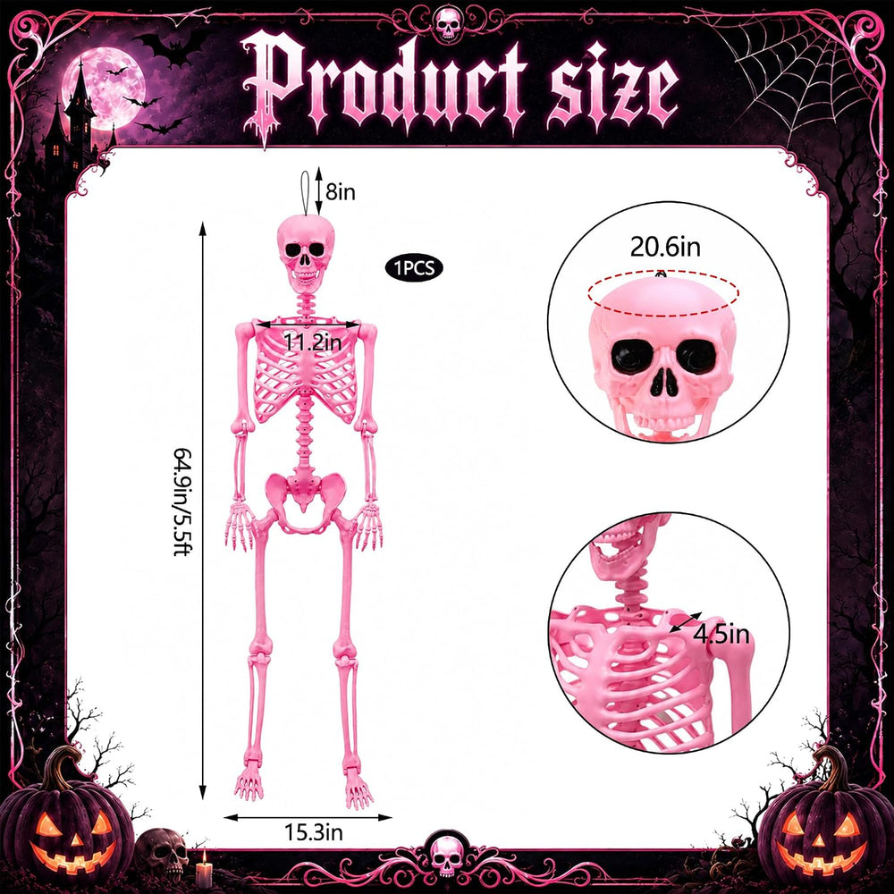 Watayo 5.5 Ft Halloween Pink Skeleton Large Decoration with Movable Joints