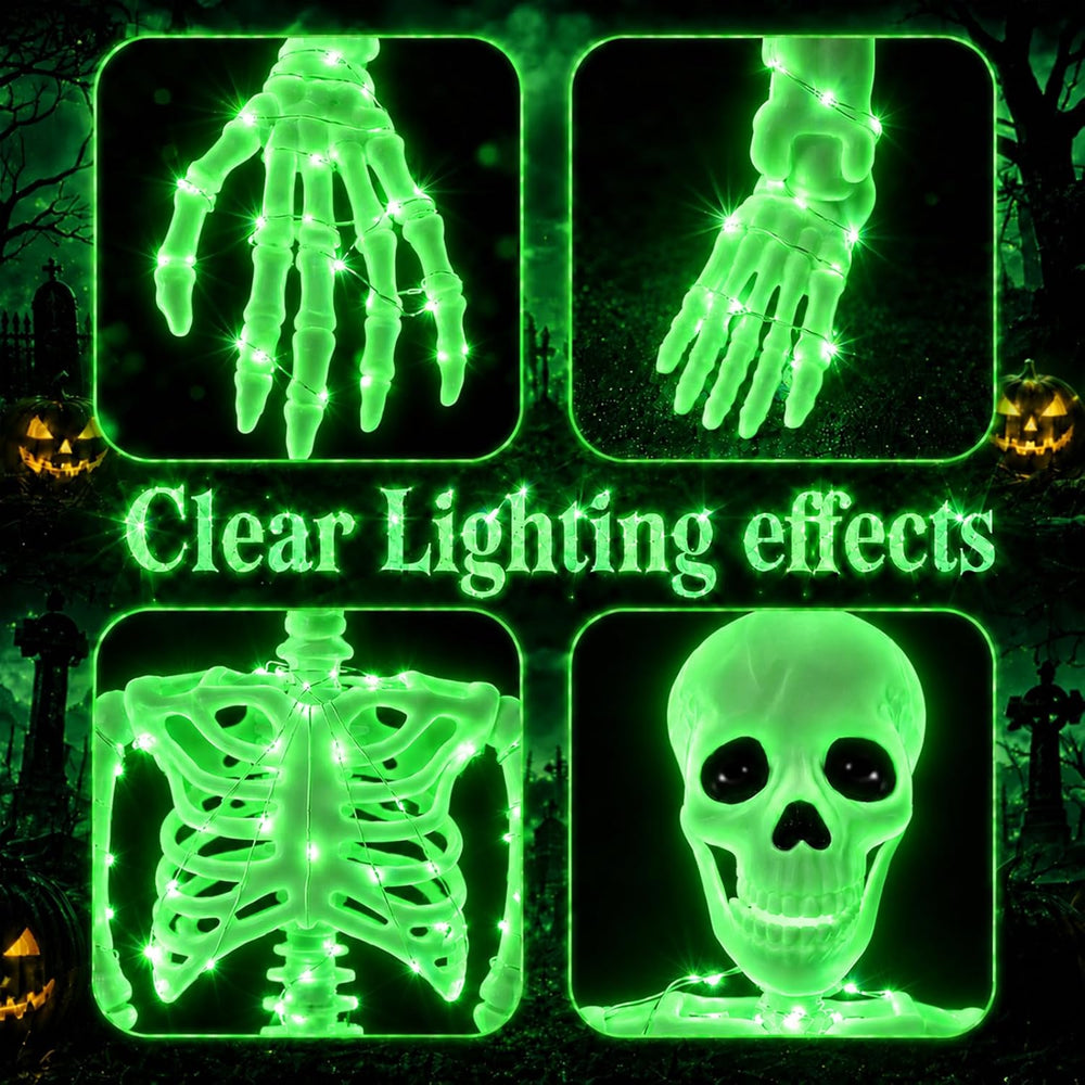 2Pack36 Halloween Light up Skeleton Deco(350 Green Lights,6H auto‑Off)