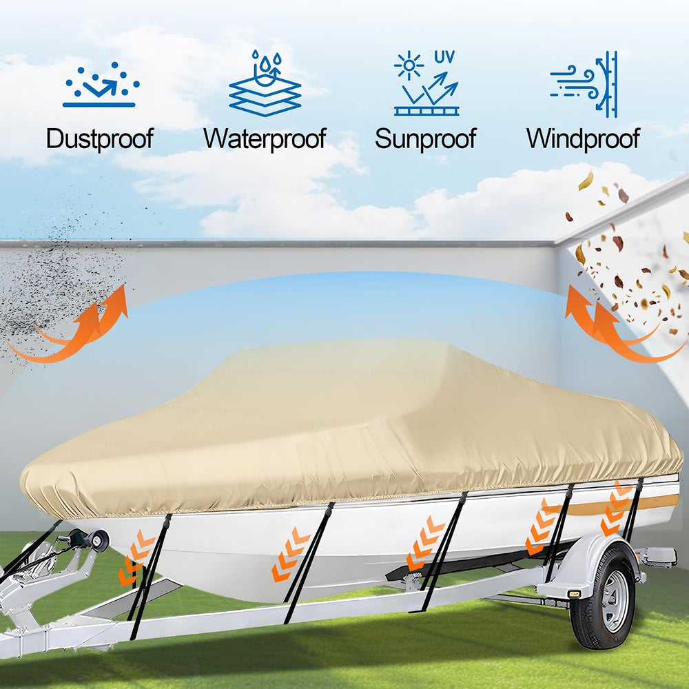 iCOVER Trailerable Boat Cover- 20'-23' Heavy Duty Waterproof Tarp Cov...