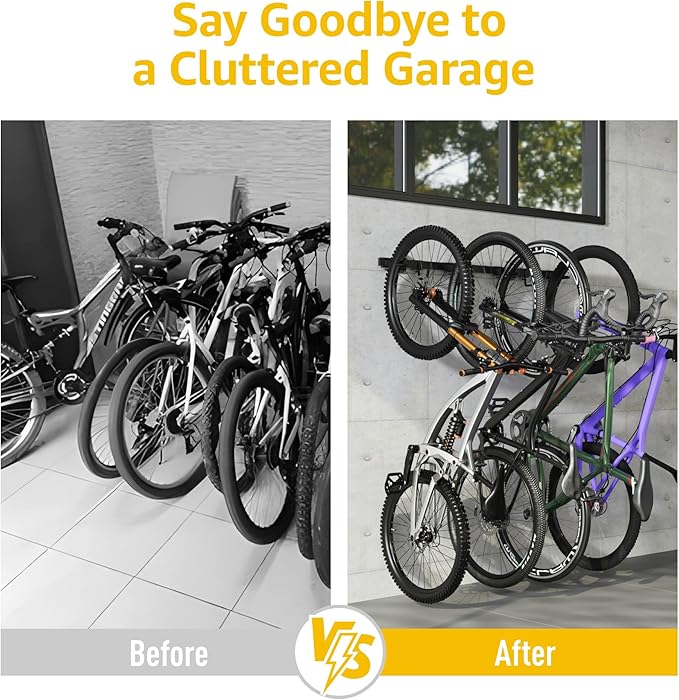 monTEK Enhanced Bike Storage Rack, Adjustable 4-Bike and 2-Helmet Hangers