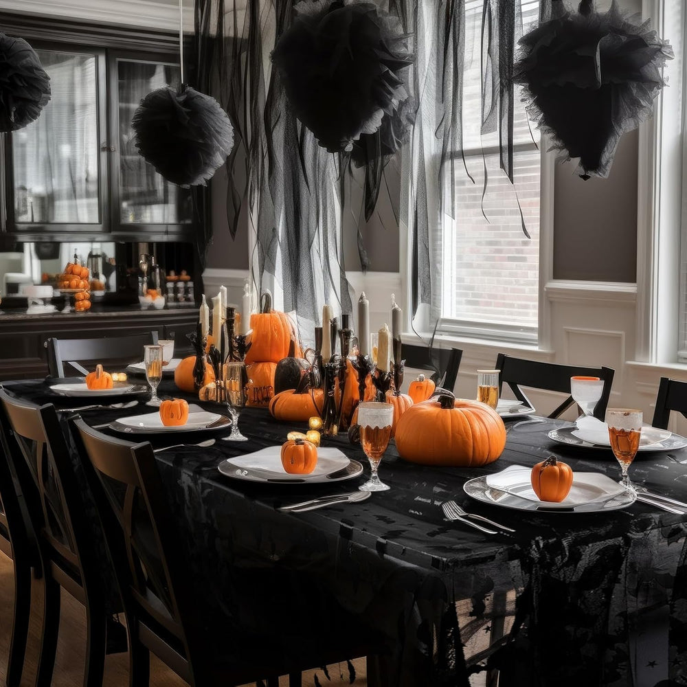 Lounsweer 6 Pcs Black Halloween Table Runner 10ft Bat Cheesecloth Tulle