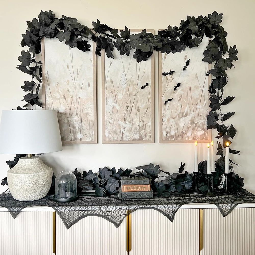 CQURE 7 Pack Black Fall Leaf Garland, Total 41.3Ft Halloween Garland Hanging ...