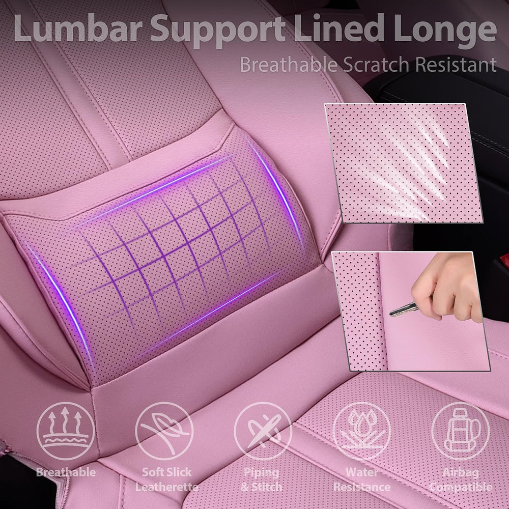CAR PASS Pink Leather Seat Covers Full Set, Water Resistant 3D Foam Faux Leat...