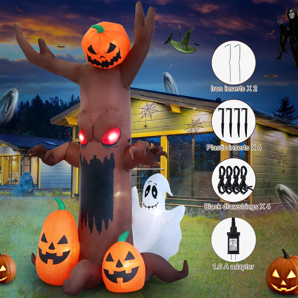 9 FT Ghost Pumpkin Tree Halloween Inflatable Decoration with LED Lights for O...