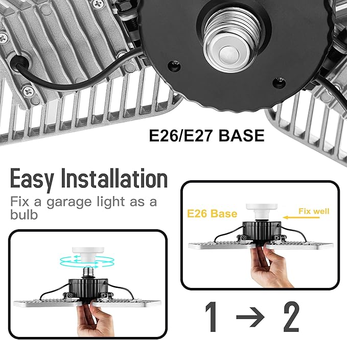 2-Pack Deformable LED Garage Ceiling Lights, 9000 Lumens, 82W CRI 80,
