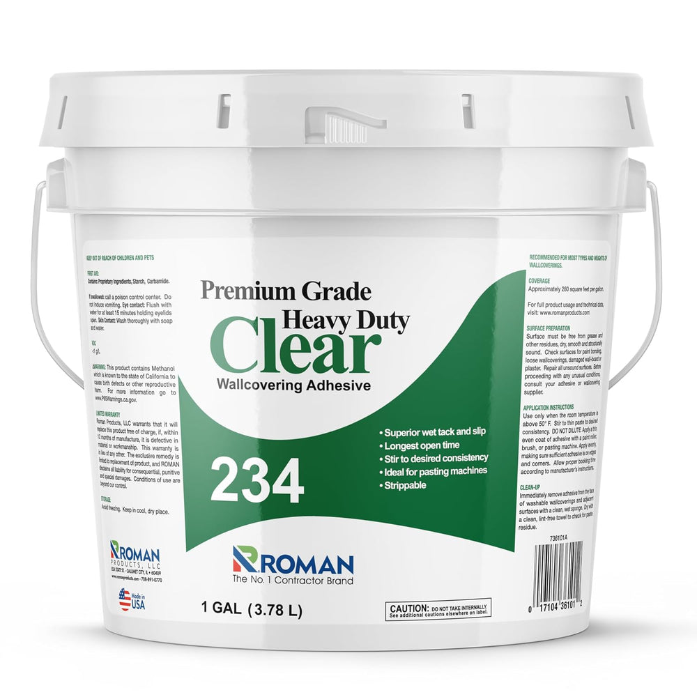 ROMAN Products 234 Heavy Duty Clear Wallpaper Adhesive, Strippable, 1-Gallon ...