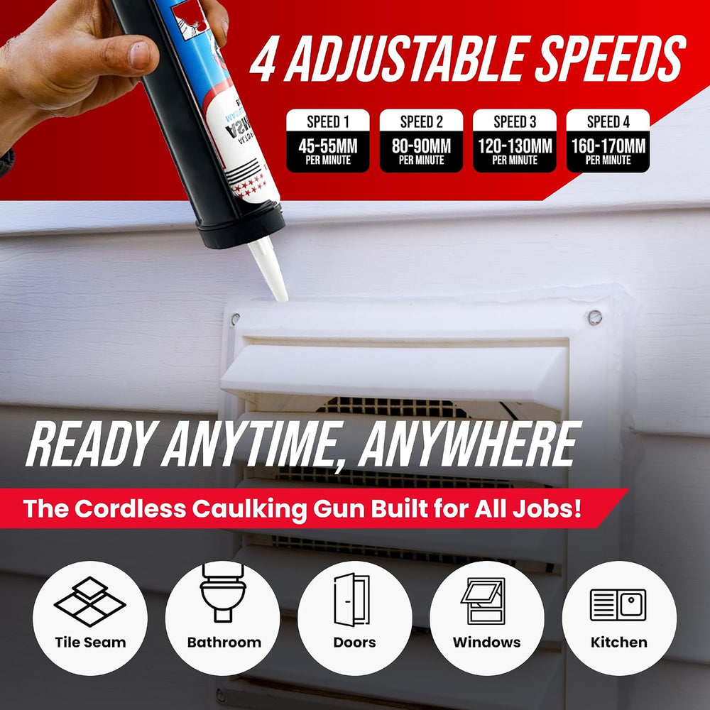 PROMAKER Cordless Caulking Gun, 21V Caulk gun w/ 2 Batteries, LED Light, Adju...