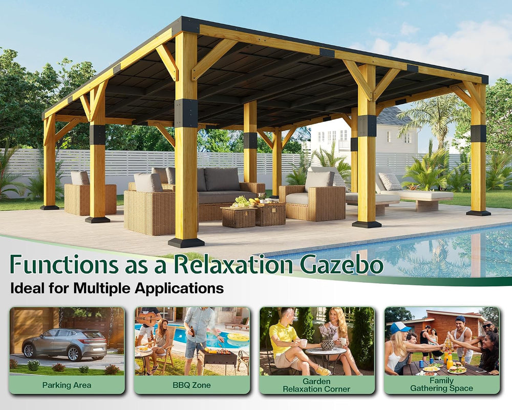 Jocisland 20x20x9.2 FT Heavy Duty Cedar Wood Carport for 2 Cars