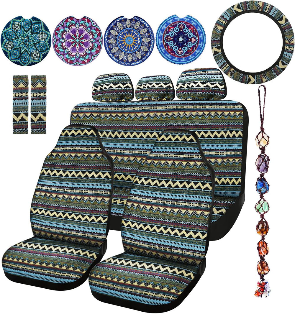 Frienda 14 Pcs Baja Saddle Blanket Car Seat Covers Full Set, Bohemia Style