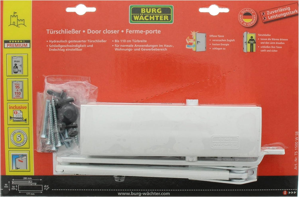 Burg-Wächter TS 1500 W SB Door Widths Up to 110 cm Small Door Closer Door Wei...