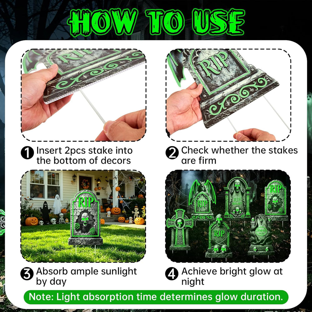 Glowing Halloween Tombstones Outdoor Decorations 14.9 x 9.8 inch Yard Sign wi...