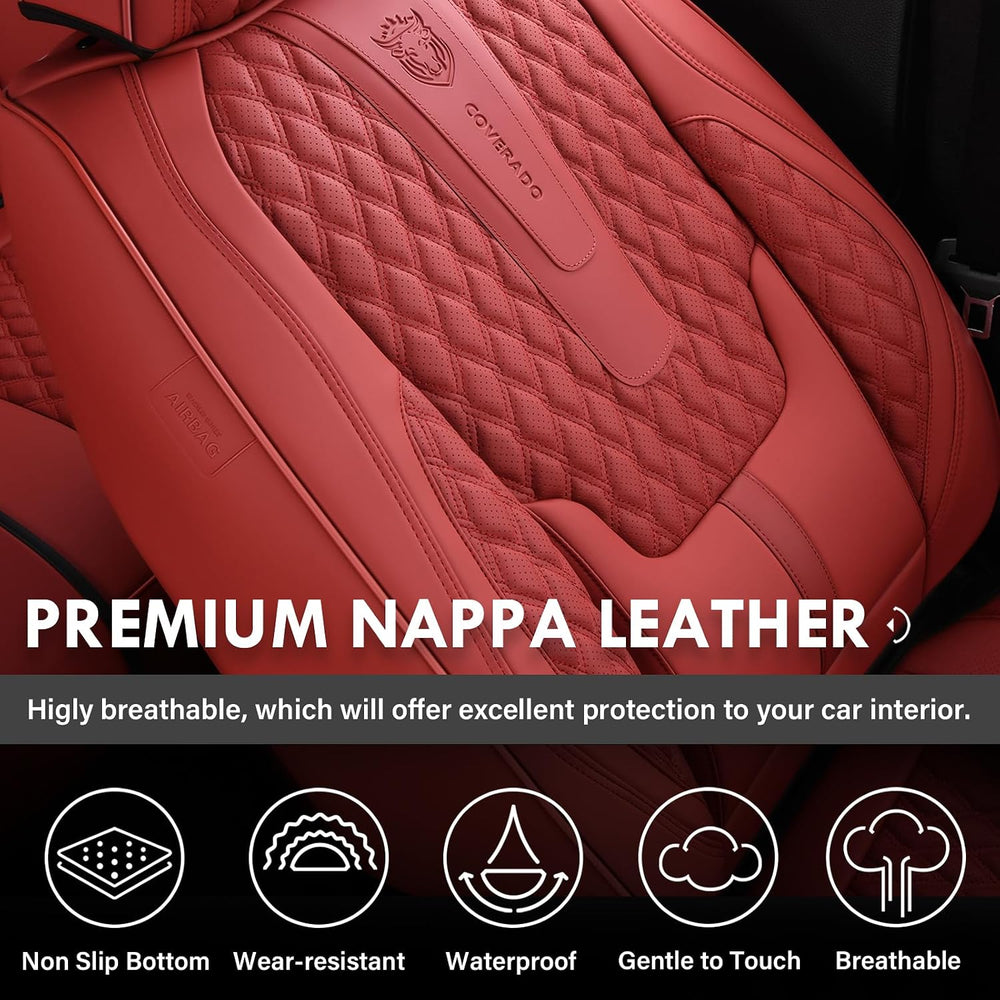 Coverado Car Seat Covers Full Set, Red Seat Covers for Car with Lumbar Suppor...