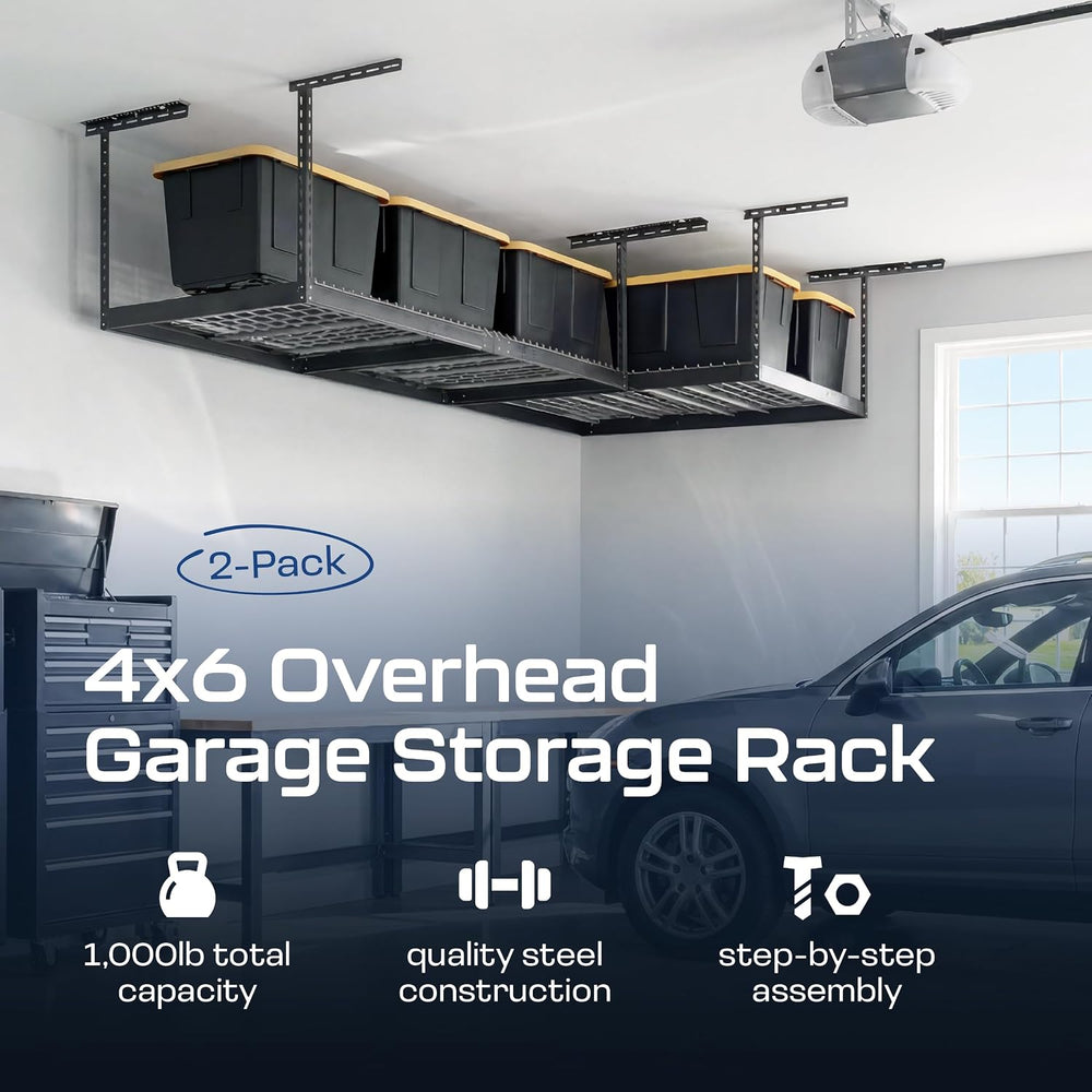 MonsterRAX 2-Pack 4x6 Overhead Garage Storage Rack, 12"-21", Hammer...