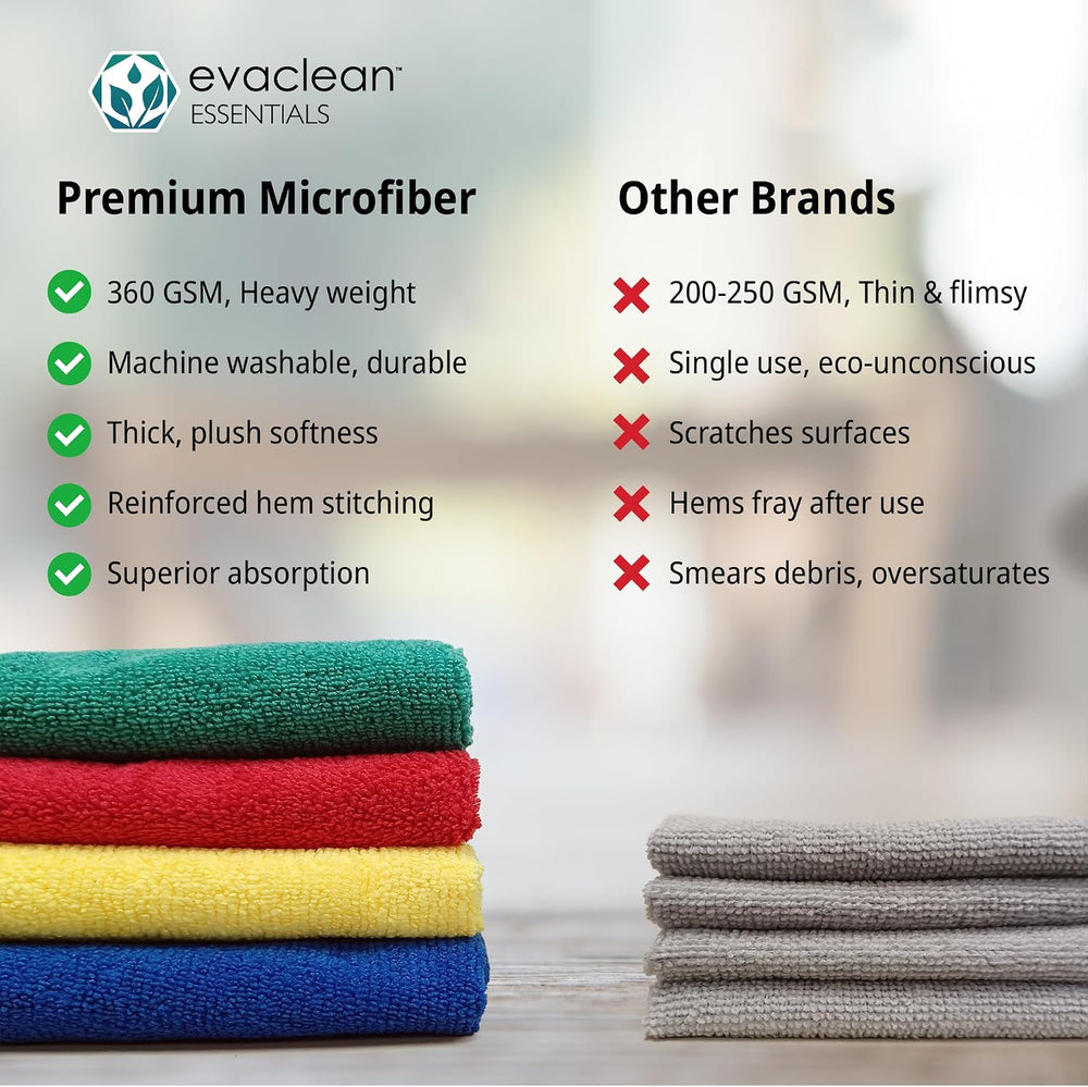 EvaClean Premium Microfiber Cleaning Cloth 16"x16" - Reusable, Wash...