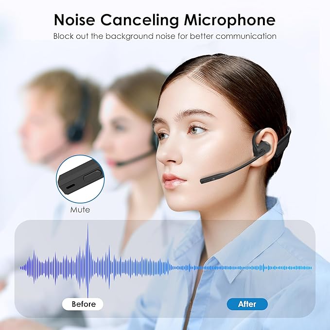 Open Ear Headphones with Mic, Wireless Headset