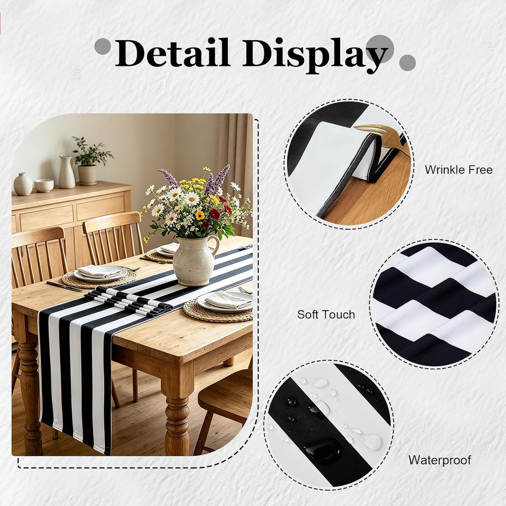 Black White Striped Table Runner 13x72 Inch for Halloween Table Decor 4Pack