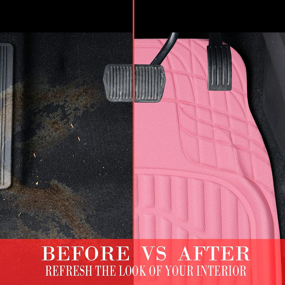 CAR PASS 4 Piece Leather Car Floor Mats -3D Cute Girly Waterproof All Weather...