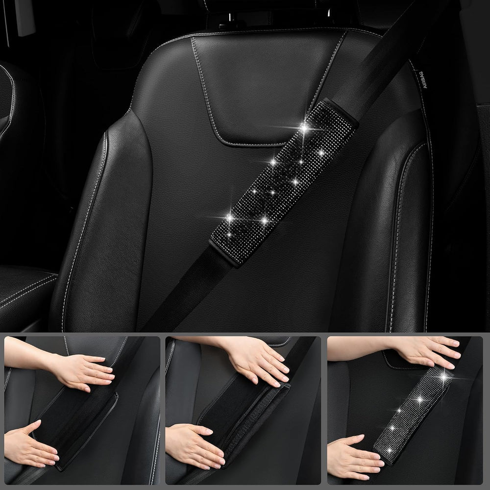 CAR PASS Bling Diamond Leather Car Seat Covers 11 PCS, Sparkly Rhinestone Ste...