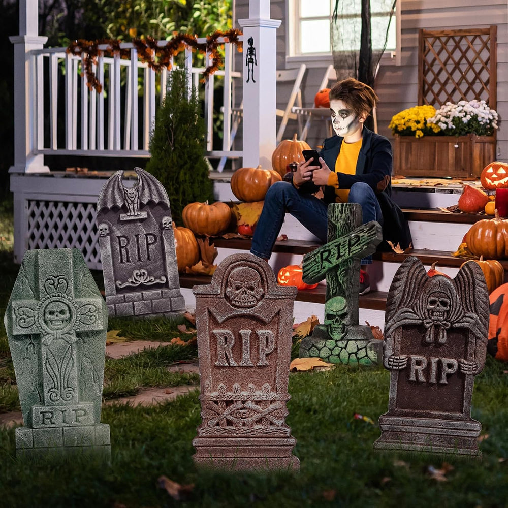 17” Halloween Foam RIP Graveyard Tombstones 5 Pack, Halloween Decorations
