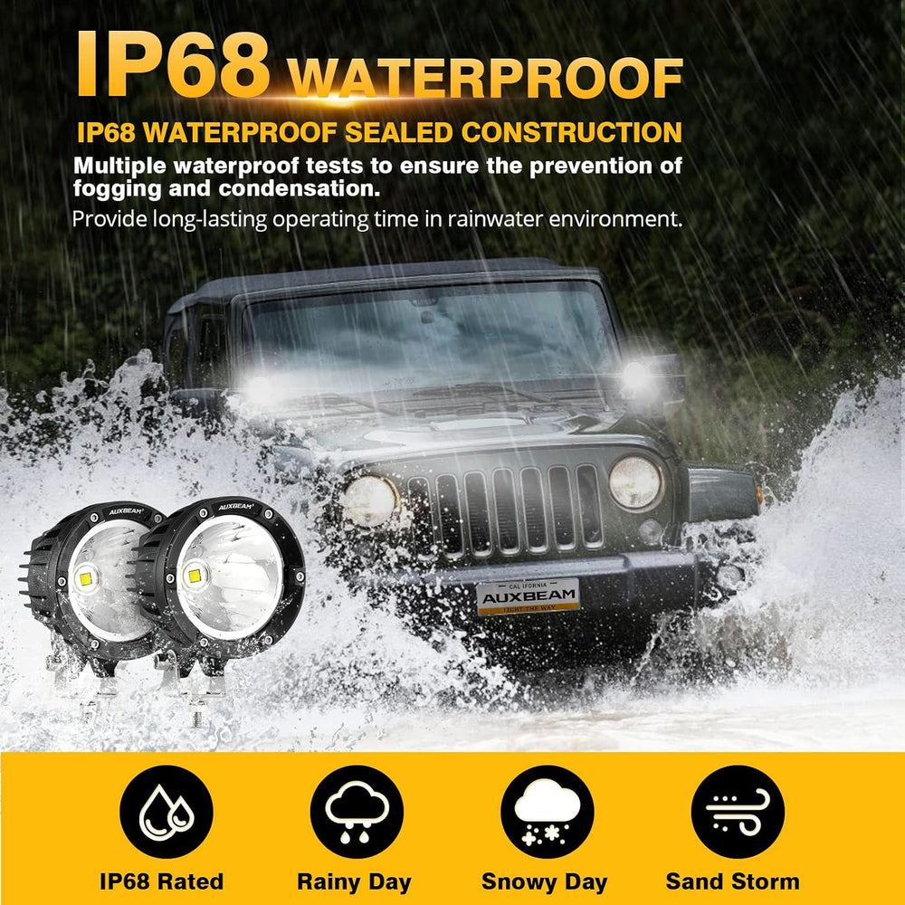 Auxbeam C4 Series 4 Inch Round LED Pod Lights 72W Offroad Spot Light Bar
