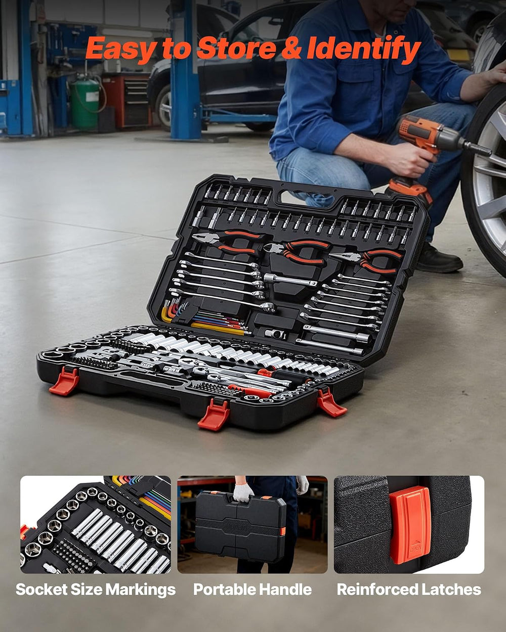 VEVOR Mechanics Tool Set, 314-Piece Mechanic Tool Kit, 1/4 in, 3/8 in, and 1/...