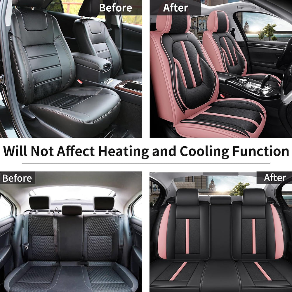 otoez Pink/Black Nappa Leather Seat Covers 5 Seats, Auto Lumbar Support