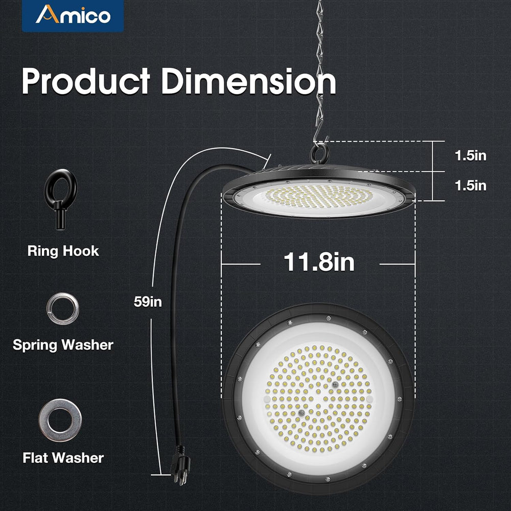 Amico 10 Pack UFO LED High Bay Light 200W 28000lm 5000K, UL Listed