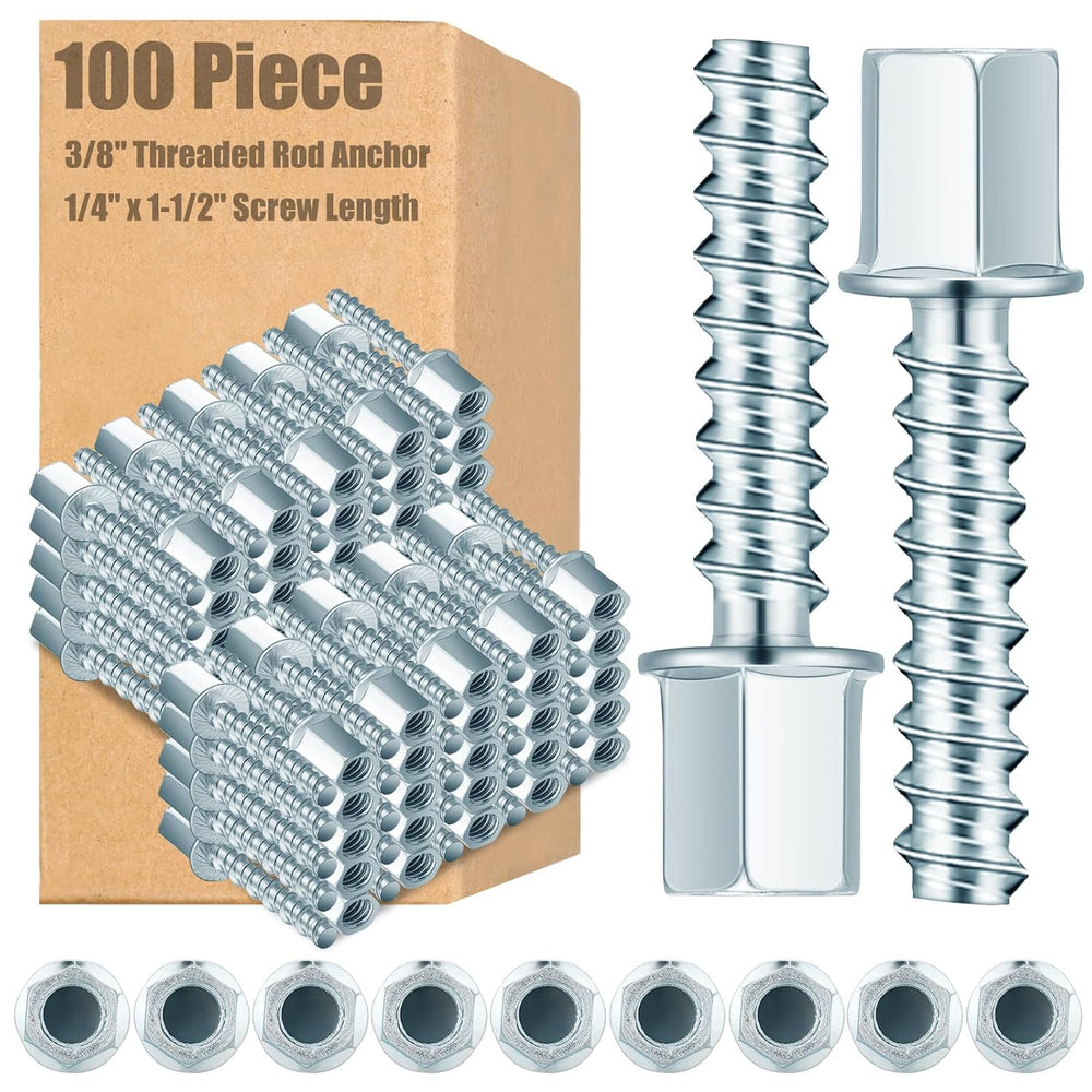 Yaocom 100 Pcs 3/8" Threaded Rod Anchor Concrete, 1/4" X 1-1/2"