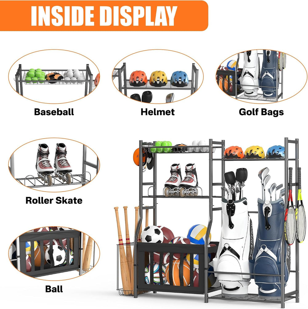 TORACK Golf Bags Stand with Ball Storage, Large Capacity Garage Sports Equipm...