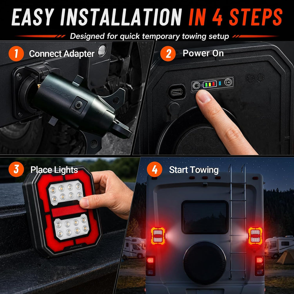 Wireless Trailer Lights, Magnetic Rechargeable LED Tow Light Kit