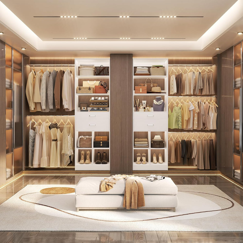Besiost Closet System, 4-8 FT Closet Organizer Tower with 2 Wooden Drawers an...