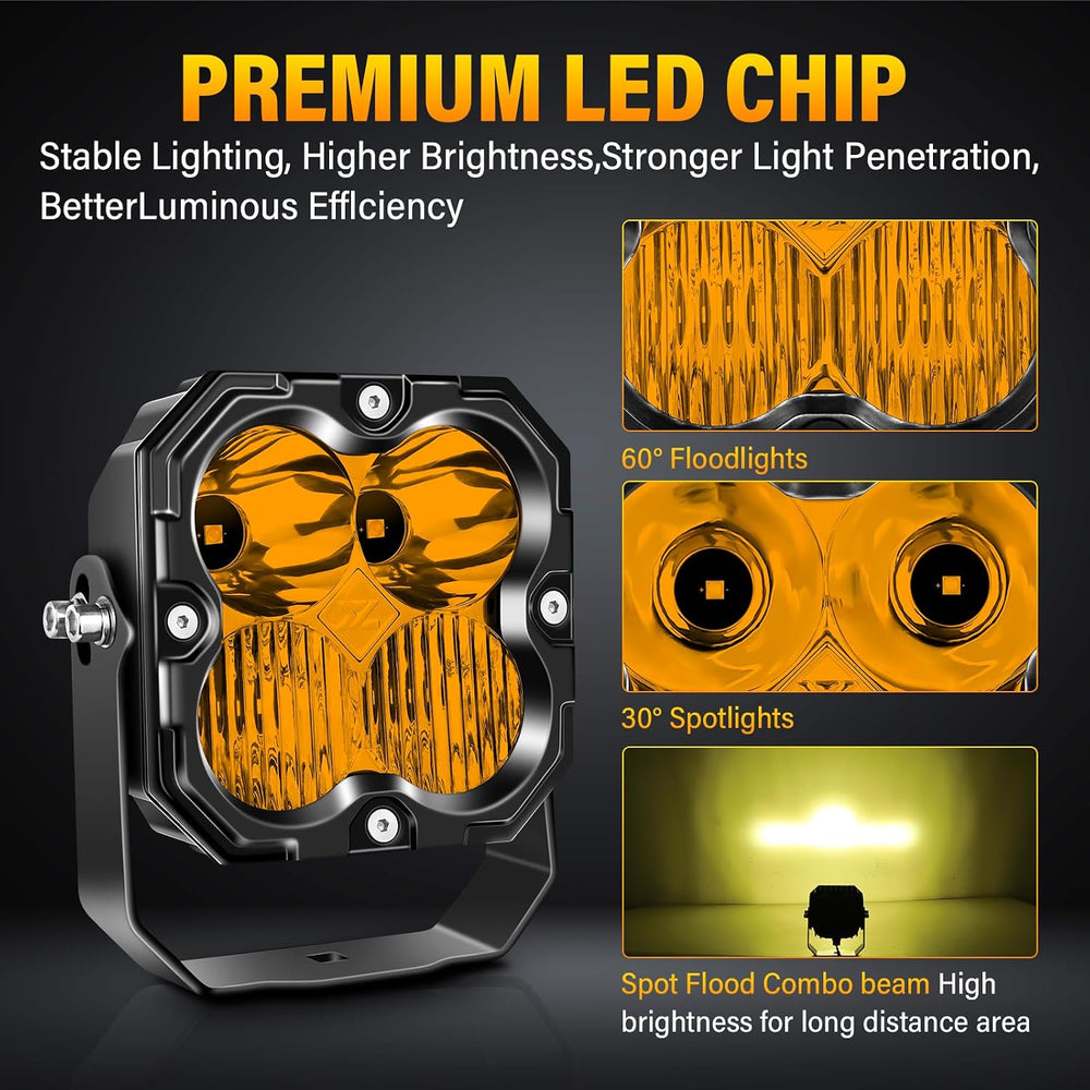 Willpower 4 inch 30W LED Light Bar with DT Wiring,Amber Spot Flood Beam Off R...