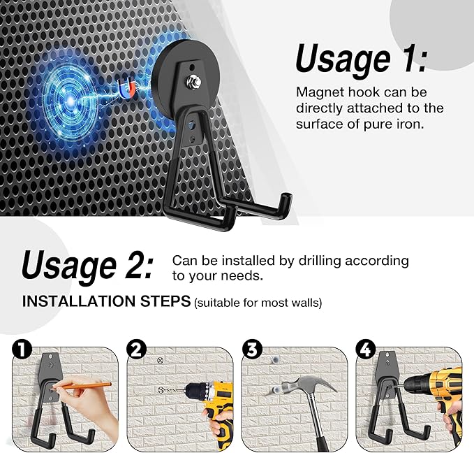 4Pcs Heavy Duty Storage Magnetic Utility Hooks Large Garage Strong Extra Magnet