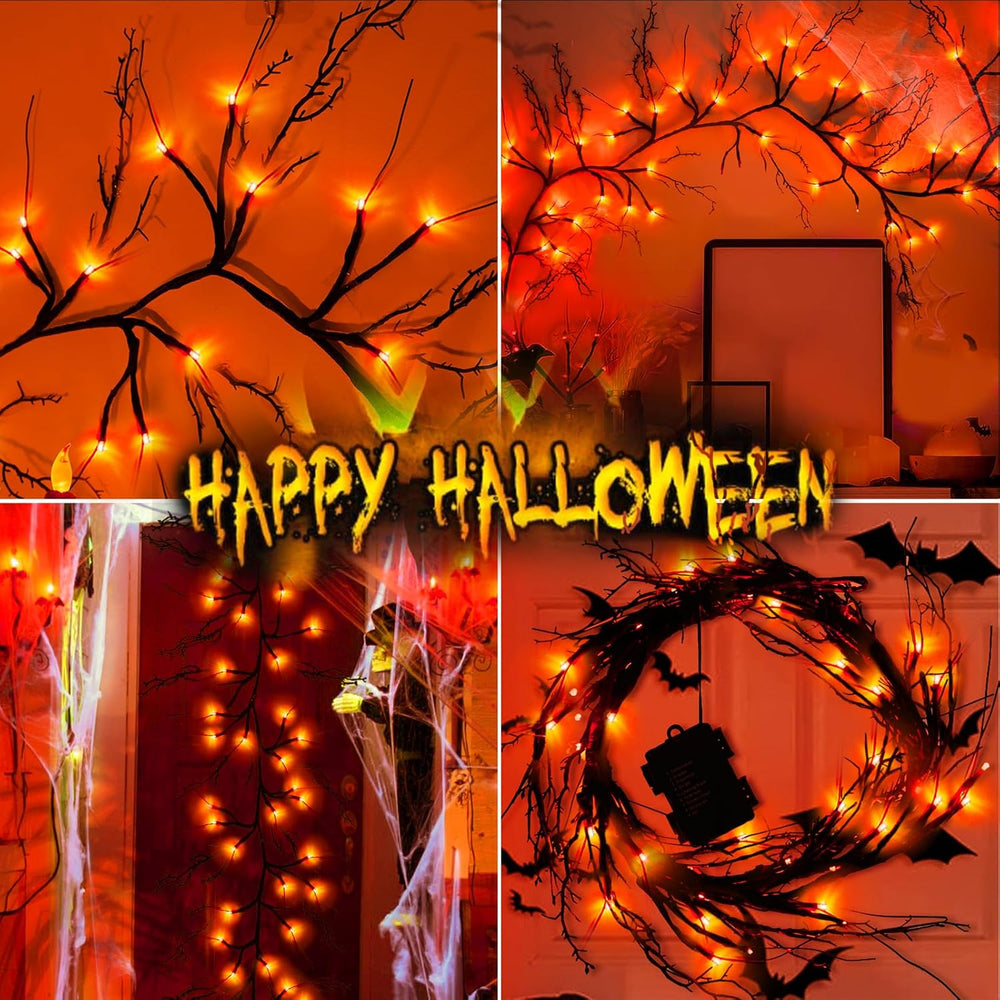[8 Modes & Timer] 9 Ft Halloween Garland Willow Vine Twig Decor with 72 L...