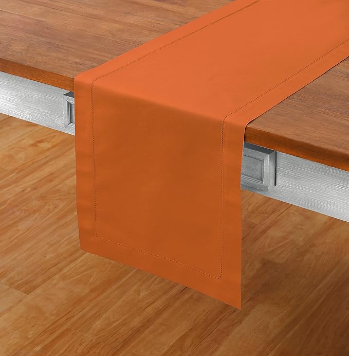 Solino Home Cotton Linen Pumpkin Table Runner 108 Inches Long - Hemstitch 14 ...